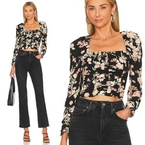 NWT Free People sixe xs Hilary printed top black combo floral bohemian fairy